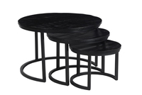 Ensemble de tables basses design et élégantes en fer/bois, rondes, lot de 3, meubles de salon, prix de gros.