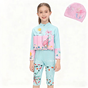 Costume da Bagno Galleggiante OEM ODM per Bambine, Intero a Maniche Lunghe con Stampa Sirena e Cappello - Product Image 3
