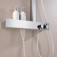 Ensemble de robinetterie de douche thermostatique au design moderne, chaud/froid, double poignée, en laiton chromé anodisé, avec barre coulissante et jets pluie et doux