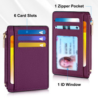 Porte-cartes de crédit minimaliste fin en similicuir personnalisé avec poche avant, blocage RFID, fermeture éclair, doublure en nylon, court, unisexe