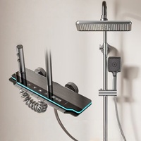 Mitigeur de douche multifonctionnel à poignée unique en céramique brossée, avec pommeau de douche pluie et jet doux, pour eau chaude/froide, pour villa