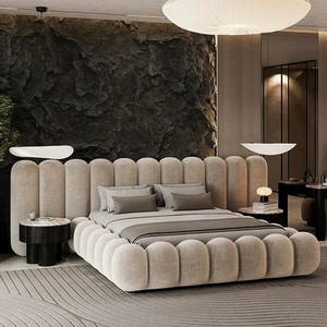 Luna <strong>Cream</strong> Puff Fabric Piano Key <strong>Bed</strong> - Luxury Double Wide <strong>Bed</strong> for Villa Master Bedroom, Wedding Bedroom - Product Image 5