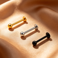 Piercing Labret en Titane ASTM F136 16G, Style Basique, Fileté, Qualité Implant, Dos Plat, Plaqué Or, Boule Simple, Bijou Corporel, Cadeau