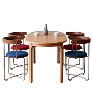 Chaise pliante nordique en bois massif avec coussin bleu pour salon et salle à manger - Product Image 5