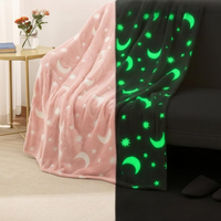 Manta Luminosa de Felpa, Brilla en la Oscuridad, Regalo, Manta para Sofá con Diseño de Estrellas y Luna, Mantas Luminosas Personalizadas para Niños para el Invierno