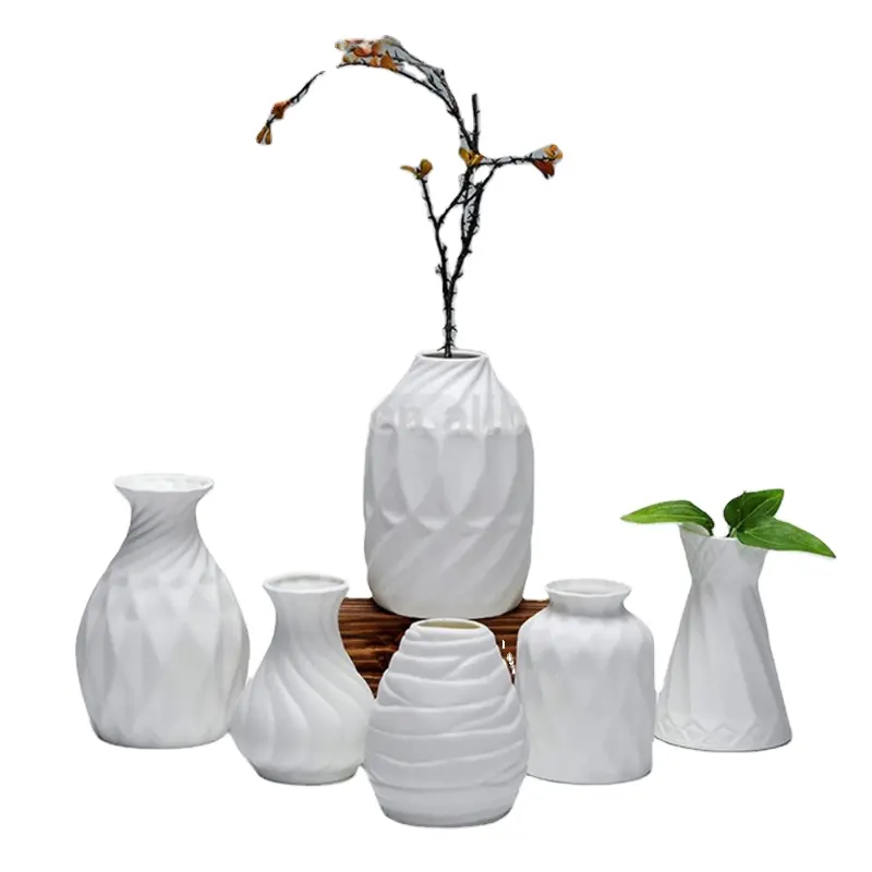 Kustom nordic ins modern dekoratif aksesori rumah Dekorasi vas set keramik seni kerajinan vas putih ceraimc vas bunga