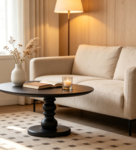 Mesa de Centro Redonda de Madera, Diseño Escandinavo Moderno, Muebles para Sala de Estar, Mesa Decorativa con Florero y Exhibidor de Libros - Product Image 6