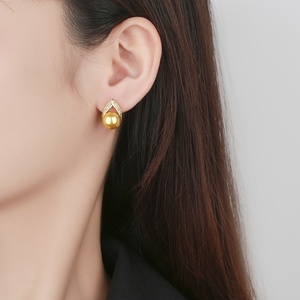 High Quality Jewelry Eco-friendly Copper Gold Plated 10mm Shell Pearl Water Drop Pearl <b>Stud</b> Earrings for Refined Daily Wear - Product Image 6
