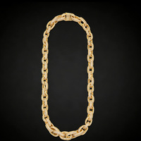 Collier chaîne Figaro de luxe plaqué or 18 carats, style défilé, serti de pierres, pour la Semaine de la Mode
