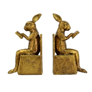 Sujetalibros con forma de conejo sentado, acabado en oro antiguo, 3.9x2.8x6.9 pulgadas, juego de 2 - Product Image 1