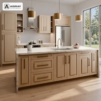 Ensemble complet d'armoires de cuisine en mélamine, aménagement classique en îlot, dimensions personnalisées, boîtes d'armoires en contreplaqué et rangements extractibles