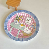 Assiette à gâteau dessert en céramique chat dessin animé amusant pour enfants mignons ins corée petit déjeuner assiette plate en céramique