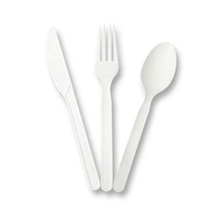 Ensemble de couverts jetables biodégradables en PLA à base végétale, personnalisables : fourchettes, cuillères et couteaux
