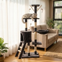 Arbre à chat d'intérieur personnalisé gris écologique, grand format, mignon, en panneaux de particules, 2 niveaux, 138 cm - Maison à gratter pour chat moderne et luxueuse