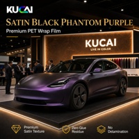 Film vinyle satiné noir Phantom Purple à changement de couleur, film vinyle violet, film vinyle noir, film vinyle PET, film vinyle pour voiture, rouleau de film
