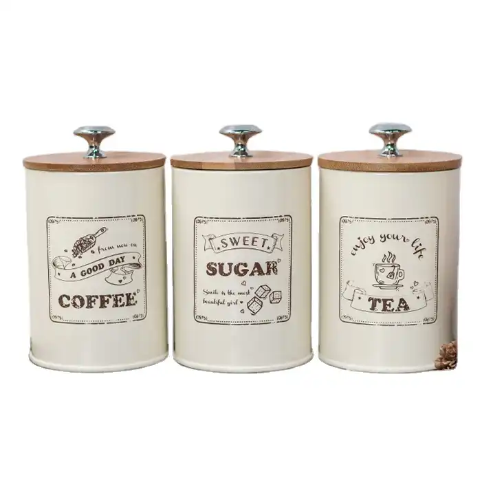 Coffee Tea Sugar Flour Metal Tin Jars Food Storage Container Set Kitchen  Canister Set - Canister Sets - Galvanized decor products manufacturer for  home and garden