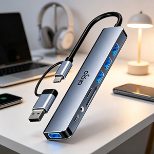 ฮับเชื่อมต่อหลายพอร์ต USB-C, 5Gbps USB3.0, เครื่องอ่านการ์ด SD TF และแจ็คเสียง <span class=keywords><strong>3</strong></span>.5 มม., 8-in-1 สำหรับโน้ตบุ๊คธุรกิจ การขยายการใช้งานในสำนักงานประจำวัน - Product Image 1