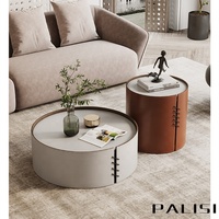 Ensemble de tables basses modernes et minimalistes avec plateau en pierre frittée pour salon, lot de deux tables d'appoint, mobilier contemporain