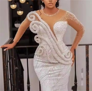 Nouvelle robe de mariée sirène africaine perlée |   Manches longues Art Déco de luxe et dentelle à motif cristallin |   Robe de soirée sirène <span class=keywords><strong>Couture</strong></span> 2025 - Product Image 2