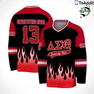 Jaket Atasan Ukuran Besar Wanita dengan Huruf Yunani Hitam Merah Kustom Gaya Hip Hop Terinspirasi Delta Sigma Theta Sorority. - Product Image 3