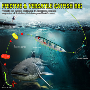 Lot <span class=keywords><strong>de</strong></span> 5 leurres flottants pour poisson-chat 8/0 10/0 avec perles flottantes, hameçons prêts à l'emploi pour eau douce et eau salée - Product Image 3