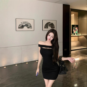 Off The Shoulder Studded Sleeveless Dress Black Cut Out Club Dress Women Summer Slim Fit Waist Cinching Hip Hugging Short Skirt - Product Image 2