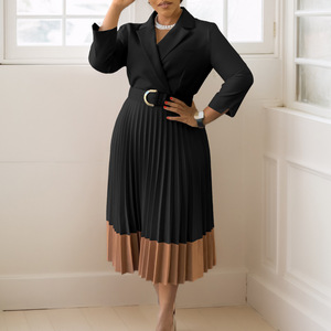 Vestidos Elegantes para Mujer, Estilo Oficina, <span class=keywords><strong>Blazer</strong></span> con Solapa, Vestido Plisado con Estampado, para un Estilo Chic, Informal, para Oficina, Fiesta, Uso Diario - Product Image 4