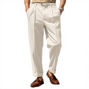 Pantalones de traje formales para hombre, de cintura media, con cremallera, transpirables, de punto, rectos, de color liso, cómodos para el día a día y actividades al aire libre. - Product Image 2