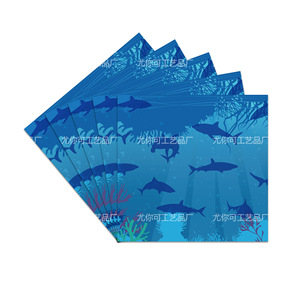 Assiettes en papier sur le thème des requins, rondes, bleues, impression numérique, vaisselle de fête d'anniversaire, 60-80 pièces, jetables et respectueuses de l'environnement - Product Image 3