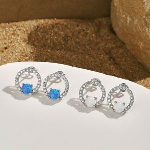 Pendientes de Aro Elegantes de Plata S925 Hipoalergénicos Dylam con Diamantes y Circonita 5A, Ópalo Sintético para Mujer - Product Image 2
