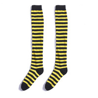 Chaussettes longues antidérapantes rayées en polyester au-dessus du genou, style cosplay, pour femmes, thème Noël et Halloween, style européen et américain