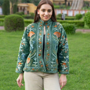 Timeless Elegance <b>Women's</b> <b>Green</b> <b>Velvet</b> <b>Jacket</b> Beautifully Traditional Suzani Embroidery Meticulously Handcrafted Ladies Coat - Product Image 1