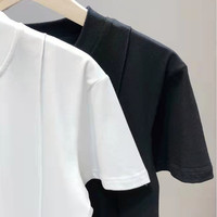 Logo brodé Simple Noir Blanc À Manches Courtes Modèles De Base All-match Loose Top 100% Coton T-shirts Femmes