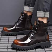 Bottes Martin en cuir véritable pour hommes, bottes de travail à tige mi-haute, chaudes, doublées de coton, chaussures d'hiver durables
