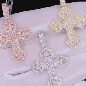 silver 925 moissanite jewelry custom cross pendant charms hip hop style vvs moissanie pendant cross necklaces