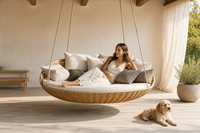 Hamac balançoire de loisirs d'extérieur en rotin PE, chaise suspendue pour se détendre, idéal pour jardin, patio, balcon et espaces extérieurs de villégiature