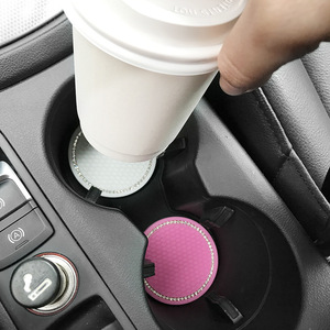 Car Rhinestone Cup Mat Round Soft Rubber Universal Non Slip Front Seat <b>Interior</b> <b>Accessory</b> Black PVC - Product Image 3