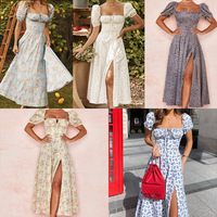 Robe élégante à manches bouffantes et imprimé floral, style européen et américain, pour femme, collection 2026, vente en gros, personnalisable