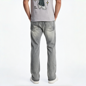 Jean en denim vintage élégant à taille basse et coupe droite, avec poches classiques et fermeture éclair, idéal pour le style streetwear, le hip-hop, le punk et le quotidien. - Product Image 2