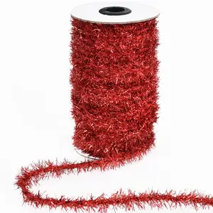 Niedriger Preis Red Thin Lametta Garland Ribbon Glitter Dünne Metallic Lametta Garland Lametta Wire Weihnachts band zum Einwickeln Geburtstag
