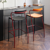 Tabouret de bar moderne du milieu du siècle avec dossier en contreplaqué courbé et structure en acier inoxydable pour îlot de cuisine, café à domicile, usage commercial