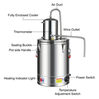 Distillateur d'alcool électrique semi-automatique en acier inoxydable 30L/40L avec contrôle de température et serpentin de condensation