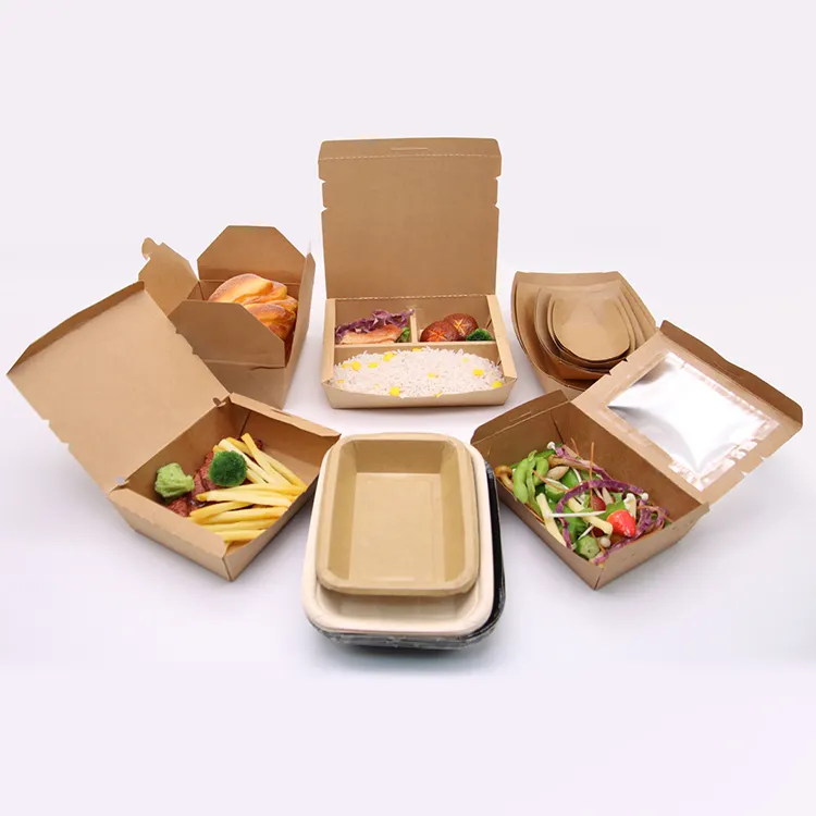 Kingwin Custom Wegwerp Kraft Restaurant Chinese Noedelverpakkingen Kip Togo Containers Nemen Lunch Pakpapier Voedsel Weg