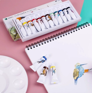 Juego <span class=keywords><strong>de</strong></span> pintura acrílica <span class=keywords><strong>de</strong></span> la marca Marley, 24 colores, caja pequeña portátil impermeable para estudiantes <span class=keywords><strong>de</strong></span> escuela primaria, serie Bird Sky, 12 pinturas al óleo - Product Image 3