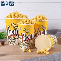 Gobelet à popcorn de cinéma jetable personnalisé avec logo, plusieurs spécifications (32/46/64/85/120/130 oz), avec couvercle en dôme
