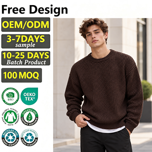 ODM High Quality <strong>Men</strong> Chunky Knit Crew <strong>Neck</strong> Sweater Oversized Loose Solid Brown Long Sleeve Thick Casual Pullover Warm Knitwear - Product Image 1