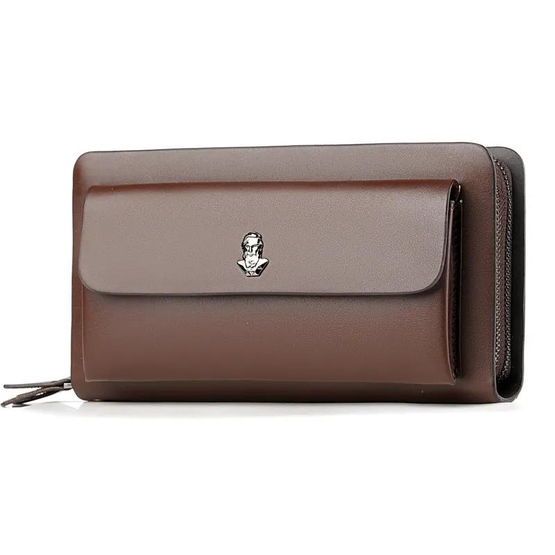 Men для Double Zippers Clutch, PU Leather Business Purse, Male Big Capacity Handbag, Soft Long Wallet, multi-Card Wallet