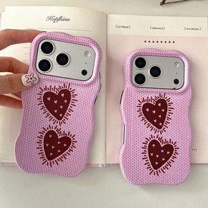 Coque de téléphone portable Ripples Pink Love pour iPhone 17 16 15 Pro Max, motif vague, PC TPU, jolie sublimation IMD, protection antichoc, coque arrière en lin - Product Image 1
