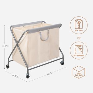 Trieur à linge à usage intensif 160L 3 sections Panier à linge roulant amovible Sac facile à ranger X Cadre Organisateur <span class=keywords><strong>Meubles</strong></span> <span class=keywords><strong>de</strong></span> <span class=keywords><strong>salle</strong></span> <span class=keywords><strong>de</strong></span> <span class=keywords><strong>bain</strong></span> - Product Image 2
