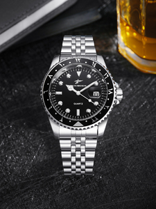 Montre à quartz minimaliste pour homme, montre à quartz GMT universelle avec chiffres arabes, lunette personnalisée en acier inoxydable - Product Image 3